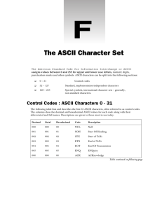 The ASCII Character Set