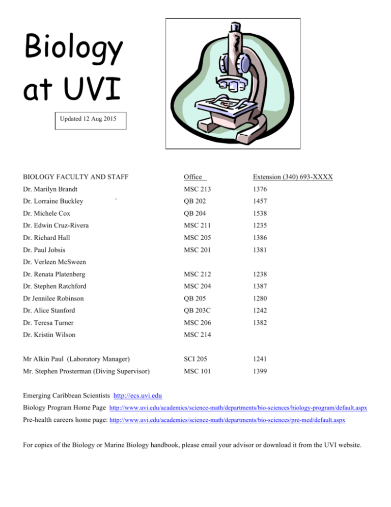 Biology Advising Handbook - University Of The Virgin Islands