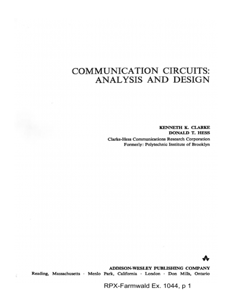 COMMUNICATION CIRCUITS ANALYSIS AND DESIGN