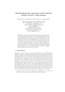 Identity-Based Key Agreement with Unilateral Identity Privacy Using