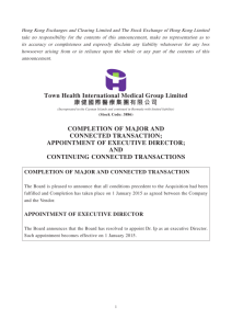 completion of major and connected transaction
