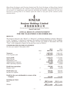 Bonjour Holdings Limited 卓悅控股有限公司