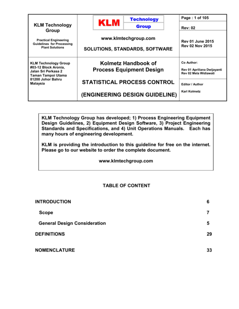 Engineering Design Guidelines for Statistical Process Control