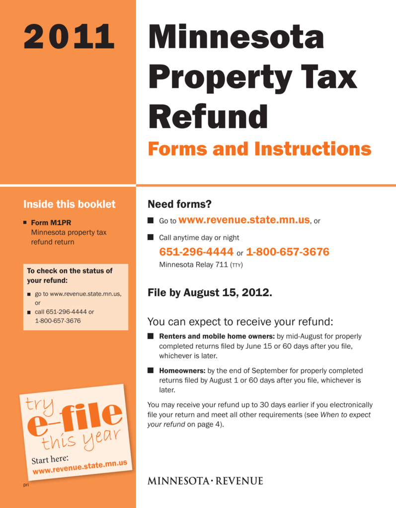 2011 Property Tax Refund Return Minnesota Department Of Revenue