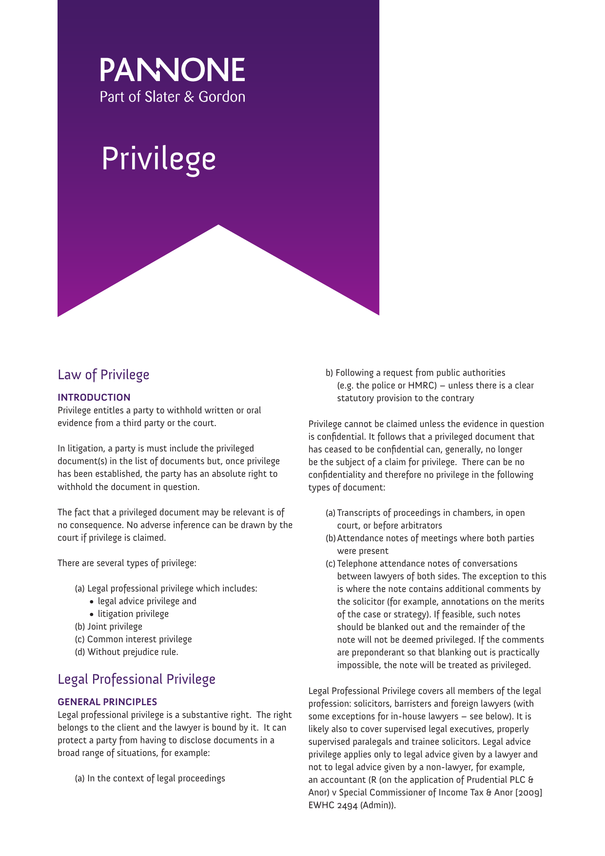 Privileged Notes Example Legal Advice Privilege Examples