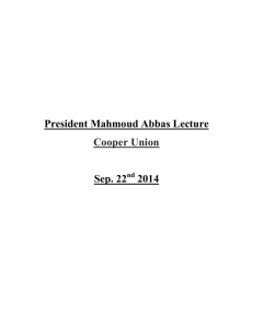 President Mahmoud Abbas Lecture Cooper Union Sep. 22 2014