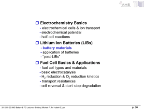Electrochemistry Basics Lithium Ion Batteries (LiBs) Fuel Cell Basics