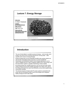 Lecture 7: Energy Storage Introduction