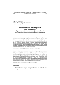 Decision criteria in management using probabilities Kryteria