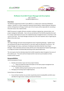McMaster EcoCAR3 Project Manager Job Description