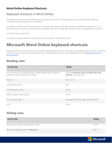 Microsoft Word Online keyboard shortcuts