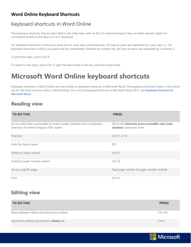 microsoft word keyboard shortcuts horizontal break