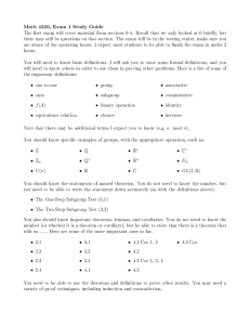 Math 4220, Exam 1 Study Guide