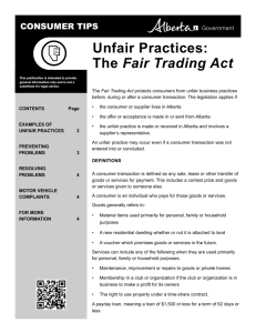 Unfair Practices - The Fair Trading Act