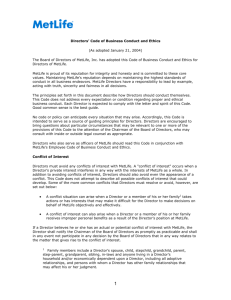 Directors' Code of Business Conduct and Ethics (As