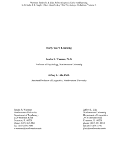 Early Word Learning - Northwestern University: Psychology