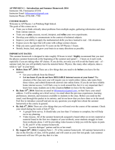 AP PHYSICS 1 – Introduction and Summer Homework 2014