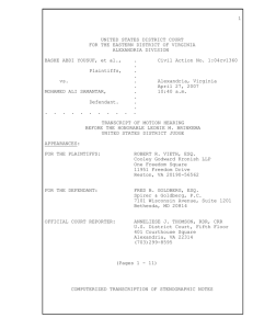 Transcript of Motion Hearing before Judge Brinkema