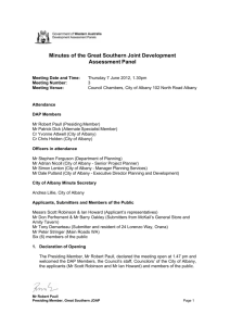 Minutes of the Great Southern Joint Development Assessment Panel