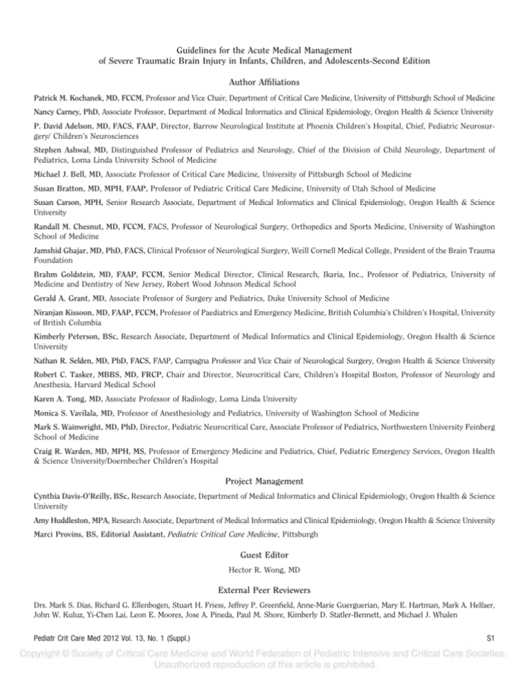 Guidelines for the Acute Medical Management of Severe Traumatic