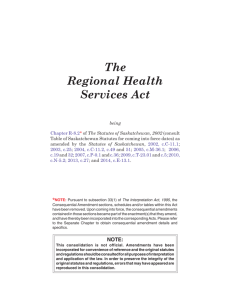 Regional Health Services Act - Queen's Printer