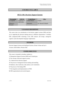 COURSE SYLLABUS BUSA 386: Decision Support Systems