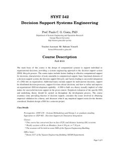 SYST 542 Decision Support Systems Engineering - SEOR
