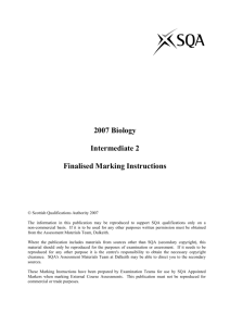 2007 Biology Intermediate 2 Finalised Marking Instructions