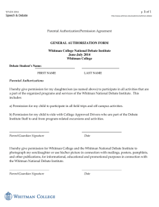 GENERAL AUTHORIZATION FORM Whitman College National