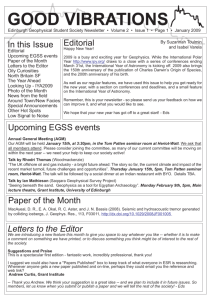 In this Issue Editorial Upcoming EGSS events Paper of the Month