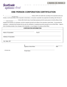 one person corporation certification