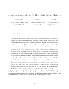Advertising versus Brokerage Model for Online Trading Platforms∗