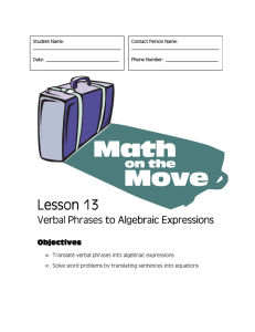 Verbal Phrases to Algebraic Expressions