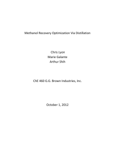 Methanol Recovery Optimization Via Distillation Chris Lyon Marie