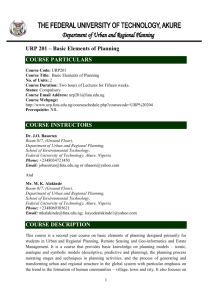 URP 201 – Basic Elements of Planning COURSE PARTICULARS