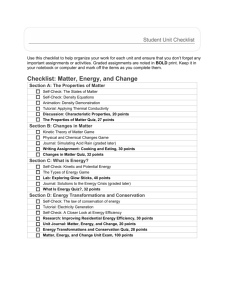 Checklist: Matter, Energy, and Change