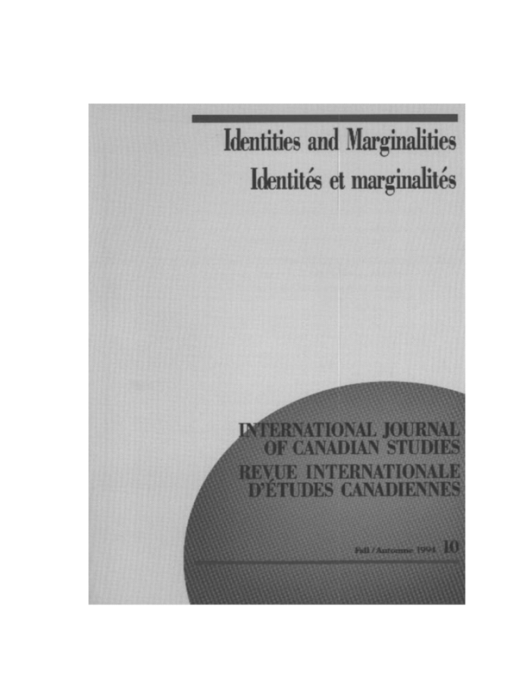 Identities And Marginalities Identites Et Marginalites