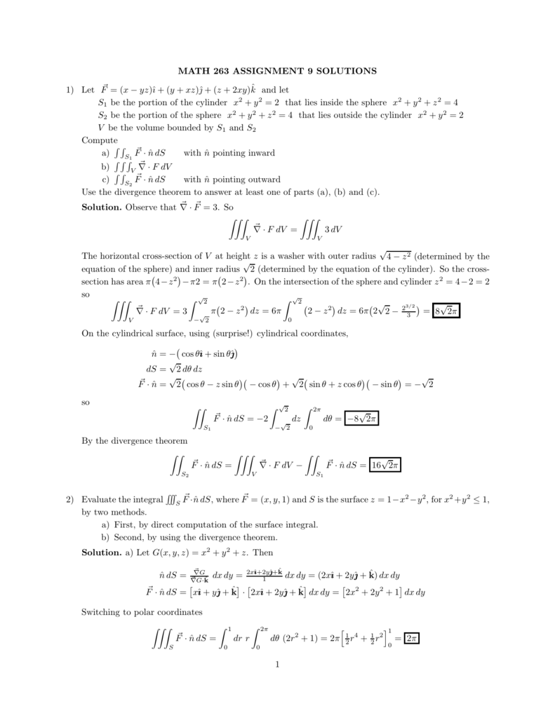 Math 263 Assignment 9 Solutions 1 Let F X Yz I Y Xz