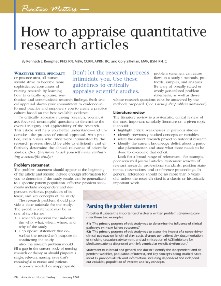 how to critically appraise quantitative research