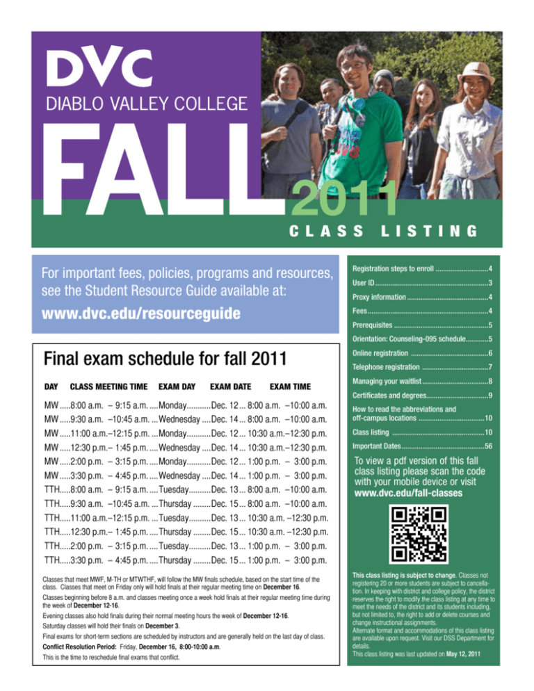 Final exam schedule for fall 2011