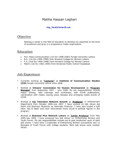 Maliha Hassan Leghari Objective Education Job Experience