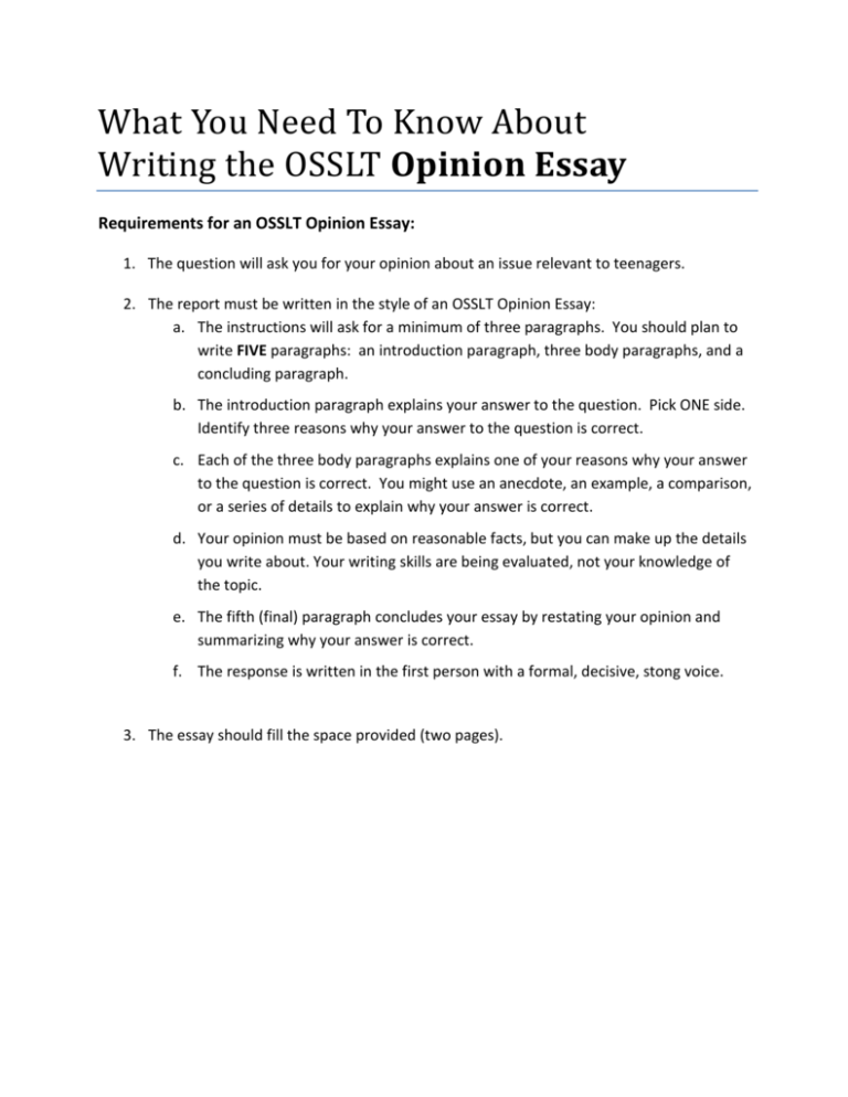 sample osslt essay questions