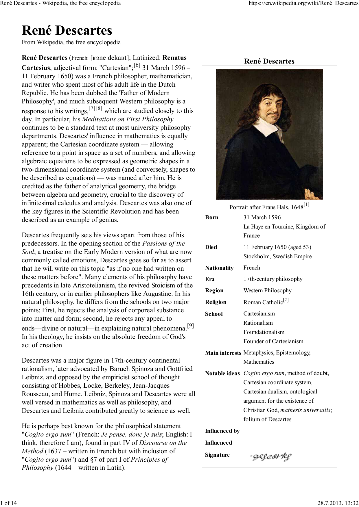Реферат: Rene Descartes Essay Research Paper Ren