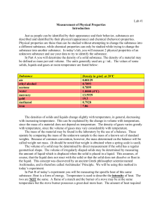 Lab #1 Measurement of Physical Properties Introduction Just as
