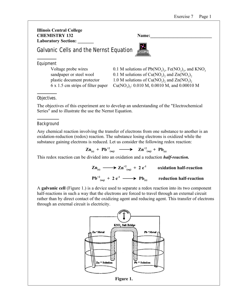 Galvanic Cells And The Nernst Equation