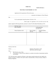 FORM NO.1 FILING FEE Rs.3/- THE INDIAN PARTNERSHIP ACT