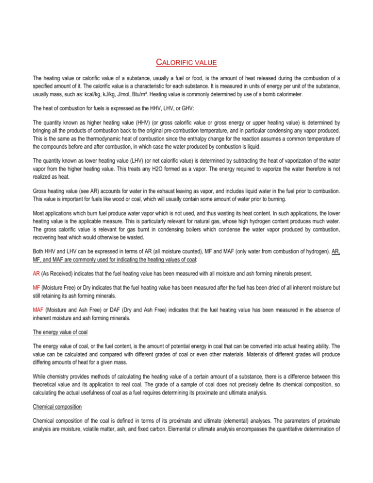 What Do You Understand By Calorific Value