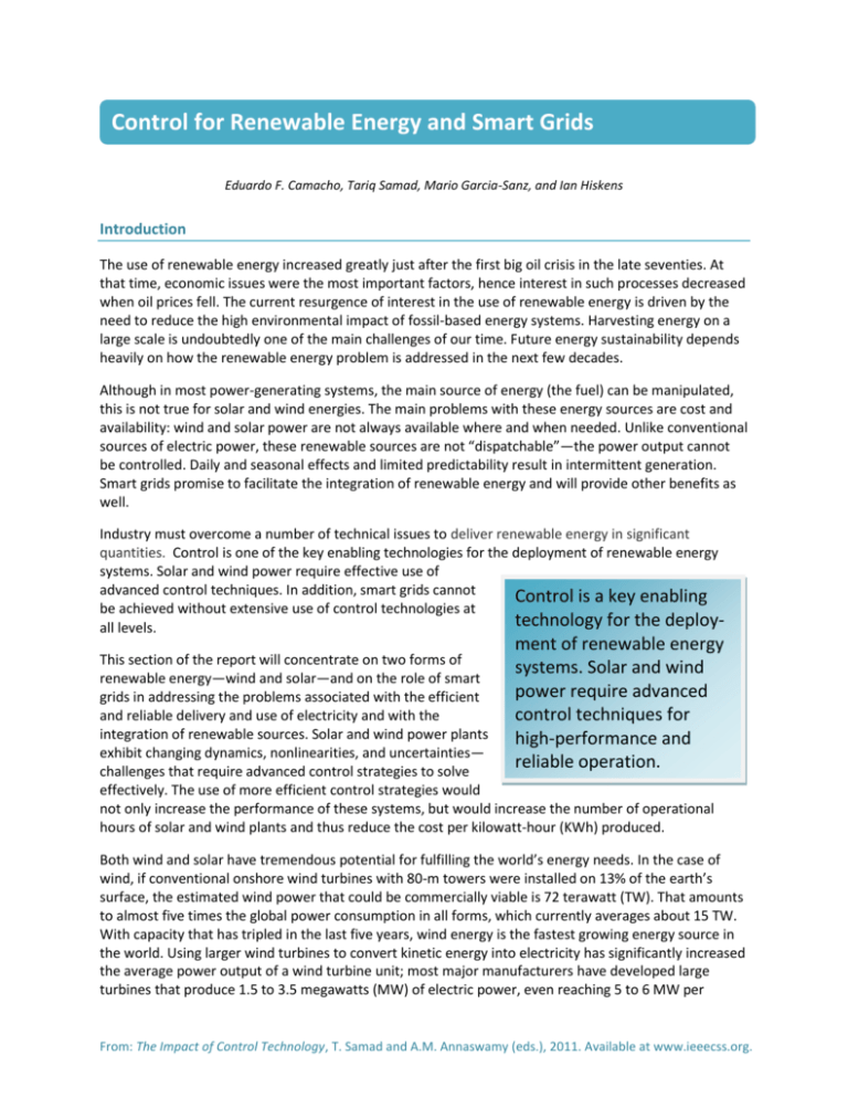 Control in Renewable Energy and Smart Grid