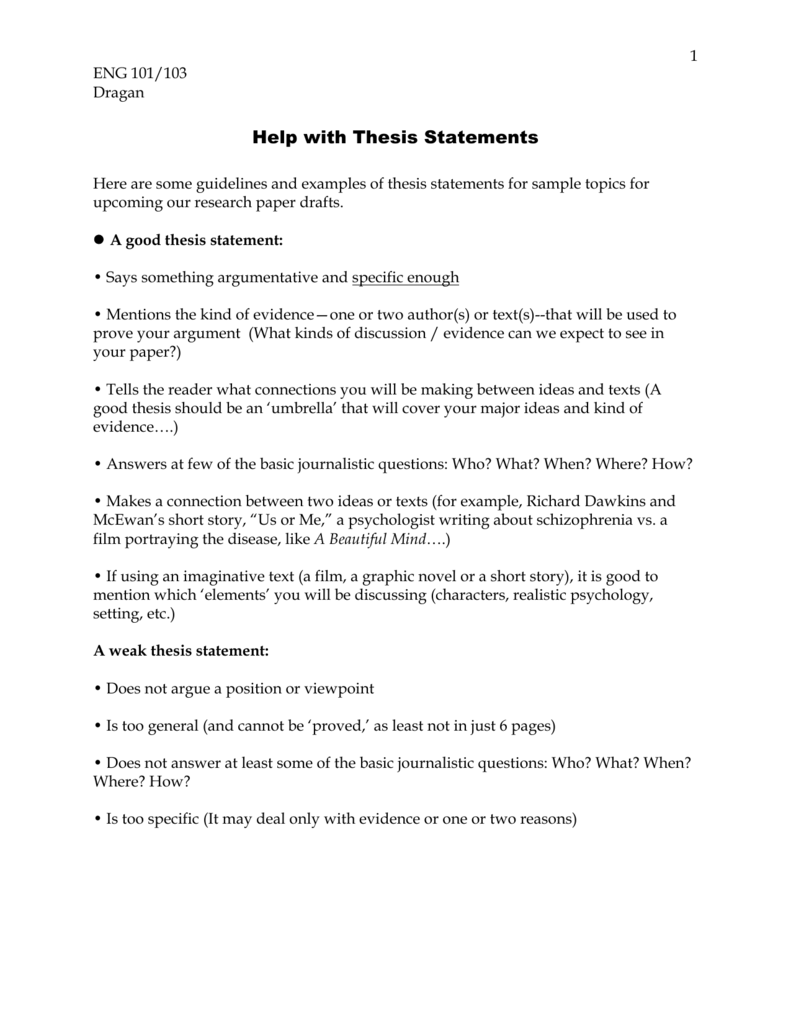 Thesis statement for a research paper on careers schizophrenia