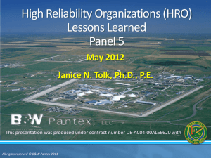High Reliability Organizations Lessons Learned